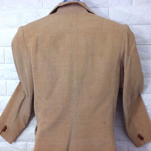 Vintage 70s Corduroy Blazer 3-Button Jacket S(6/8) Pockets Urban Preppy Tan - Picture 10 of 10